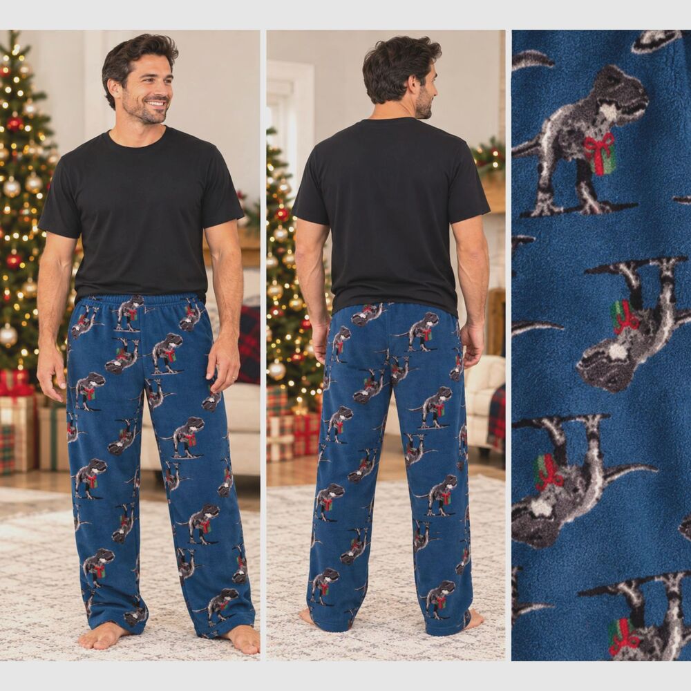 Croft & Barrow Men's L Dinosaur Christmas Fleece Pajama Pants Holiday Lounge #23